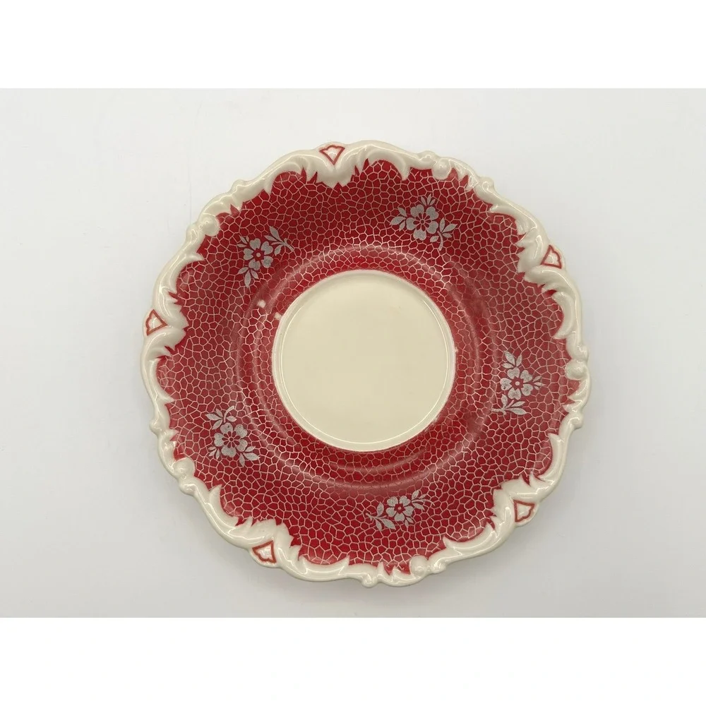 Vintage Seltmann Weiden Germany Tea Cup Saucer Plate Set Red Silver Plated Trim